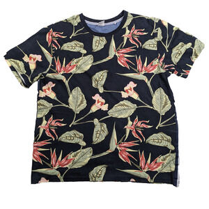 Sovereign Code Men's Tropical Print T Shirt with Stripe Trim Size L